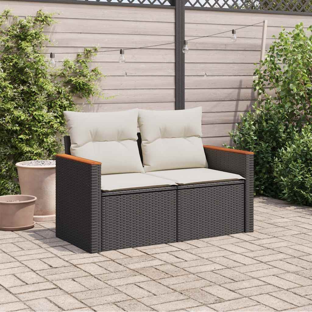 Divano da Giardino con Cuscini a 2 Posti Nero in Polyrattancod mxl 111854