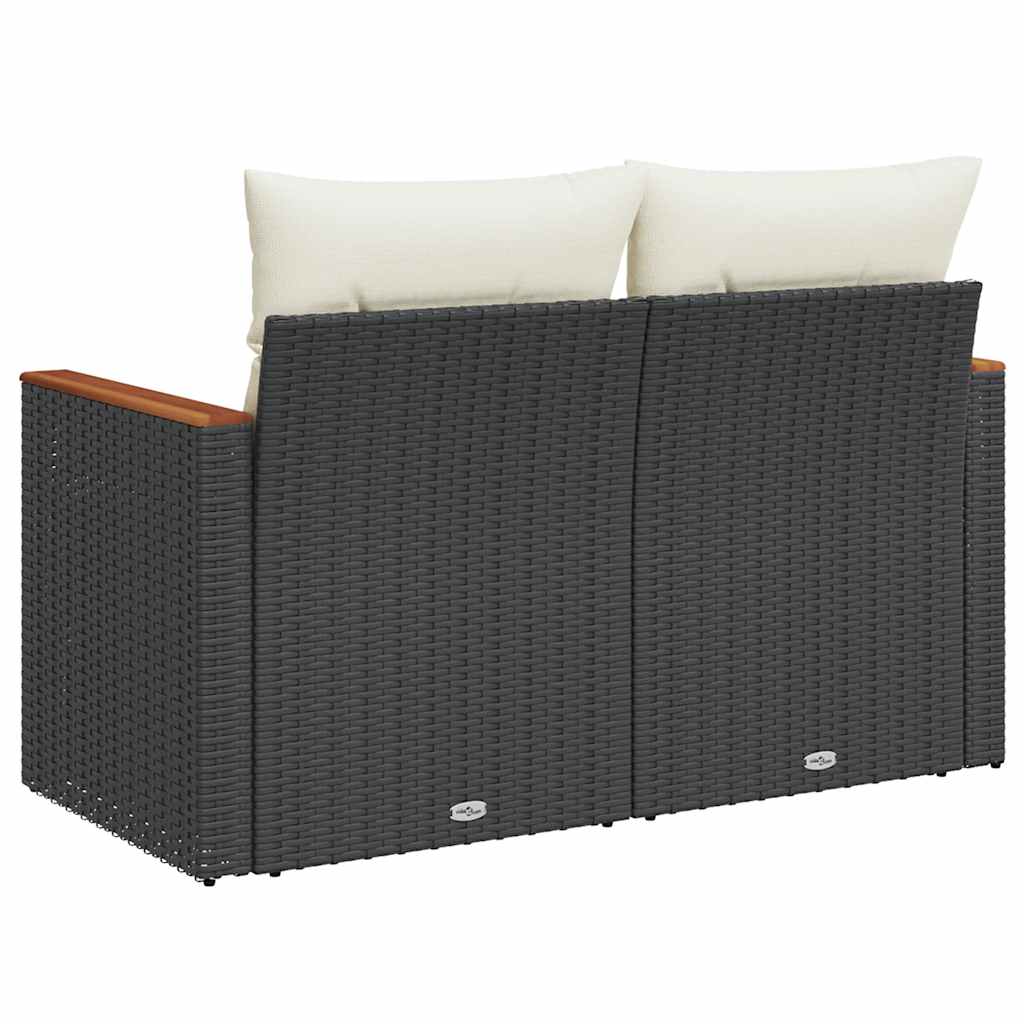 Divano da Giardino con Cuscini a 2 Posti Nero in Polyrattan 366020