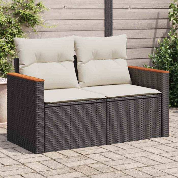 Divano da Giardino con Cuscini a 2 Posti Nero in Polyrattan 366020