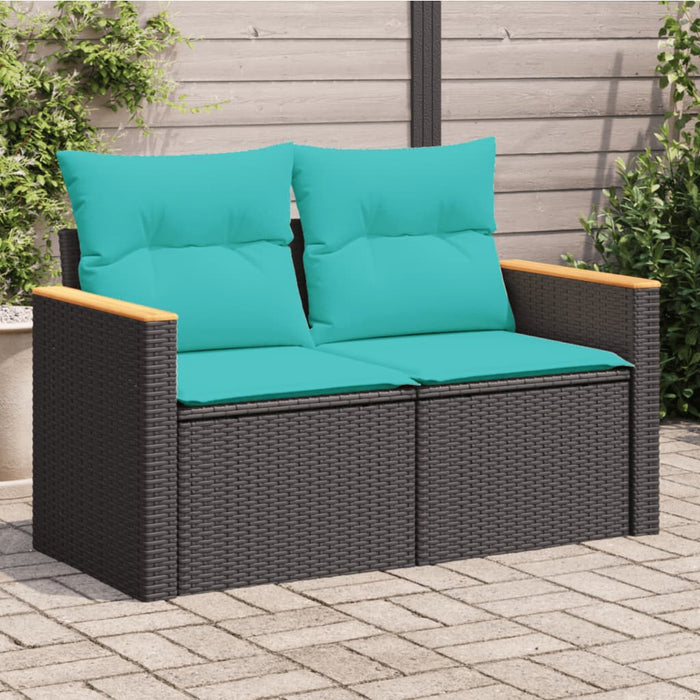 Divano da giardino con cuscini 2 posti nero in polyrattan