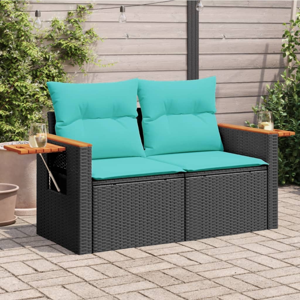 Divano da Giardino con Cuscini a 2 Posti Nero in Polyrattan 366036