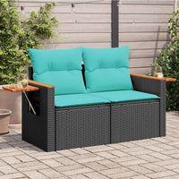 Divano da giardino con cuscini 2 posti nero in polyrattan