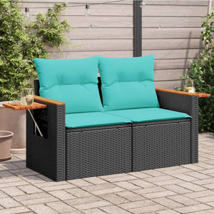 Divano da giardino con cuscini 2 posti nero in polyrattan