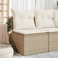 Divano Giardino Senza Braccioli con Cuscini-Sofa da Giardino-Divanetto da esterno Beige in Polyrattan 241737