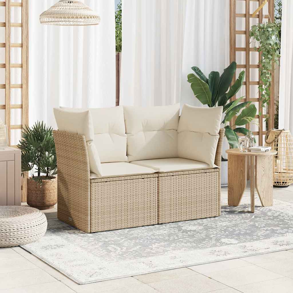 Divano da Giardino con Cuscini a 2 Posti Beige in Polyrattan 366052