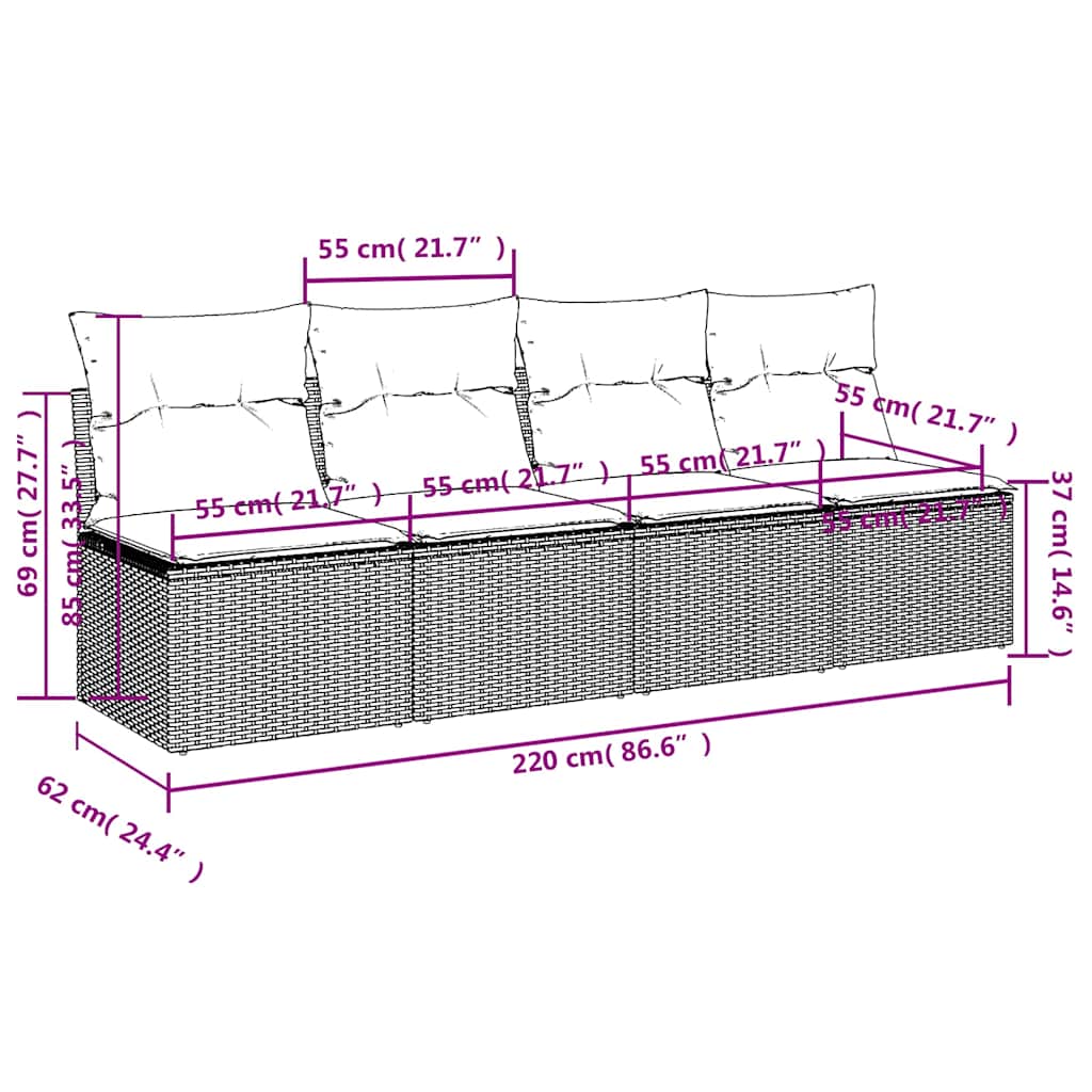 Divano da Giardino con Cuscini a 4 Posti Beige in Polyrattan 366054