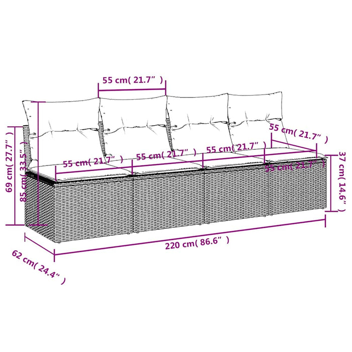 Divano da Giardino con Cuscini a 4 Posti Beige in Polyrattan 366054