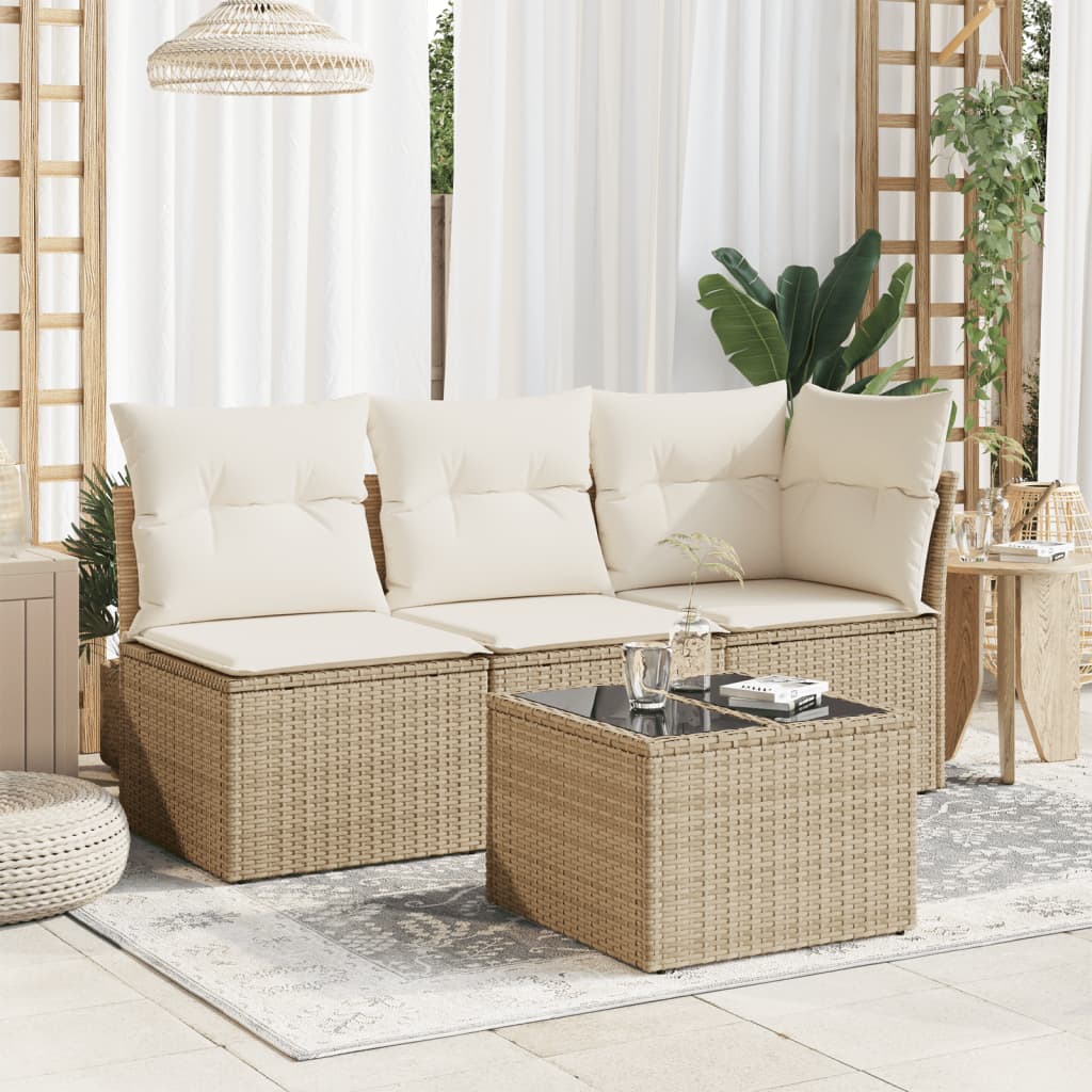 Tavolo da Giardino Piano in Vetro Beige 55x55x37 cm Polyrattan 366058