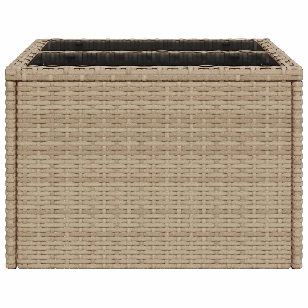 Tavolo da Giardino Piano in Vetro Beige 55x55x37 cm Polyrattan 366058