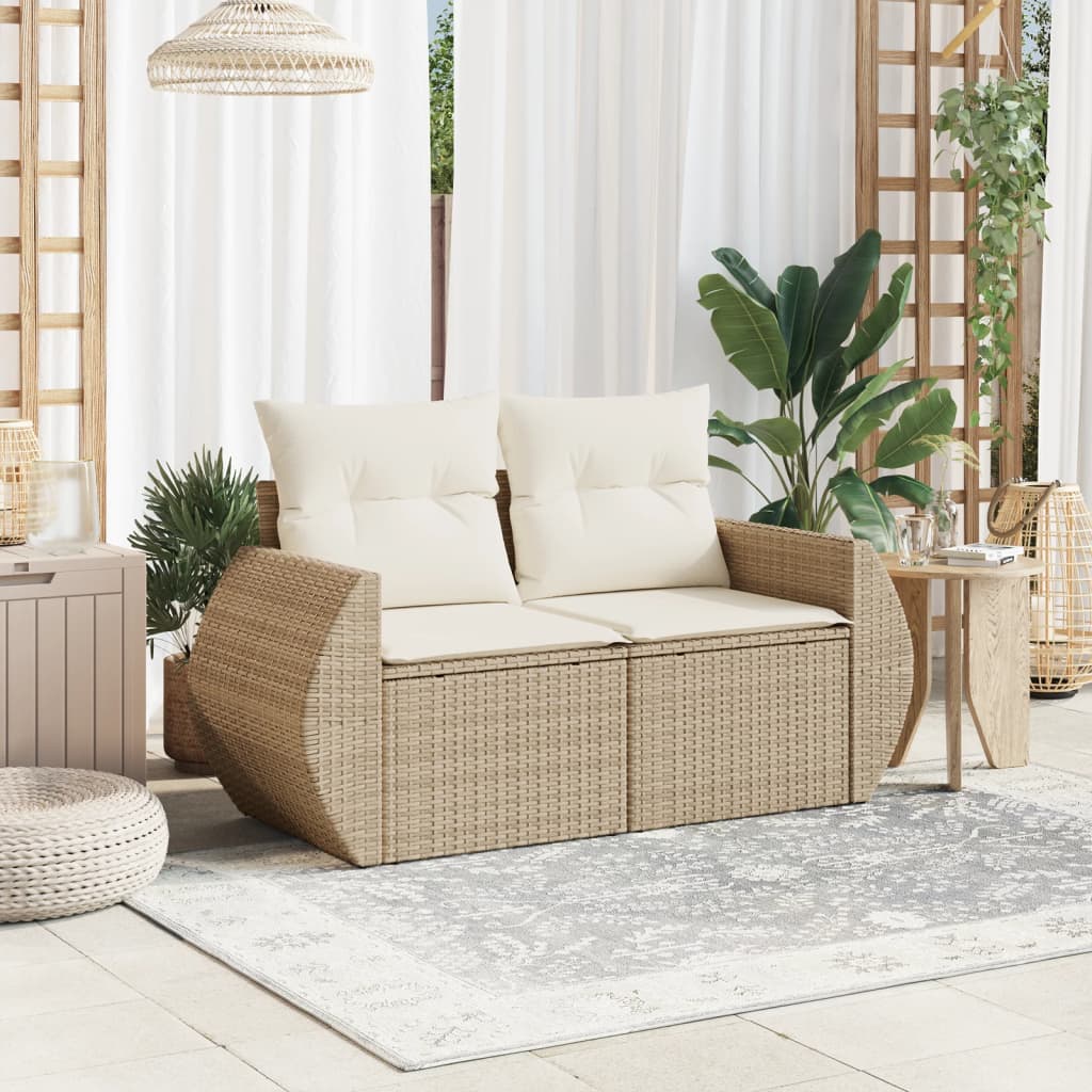 Divano da Giardino con Cuscini a 2 Posti Beige in Polyrattan 366062