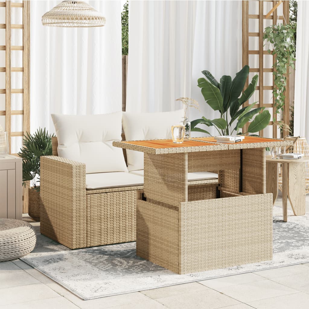 Tavolo da Giardino Beige 100x55x73 cm Polyrattan e Legno Acacia 366065