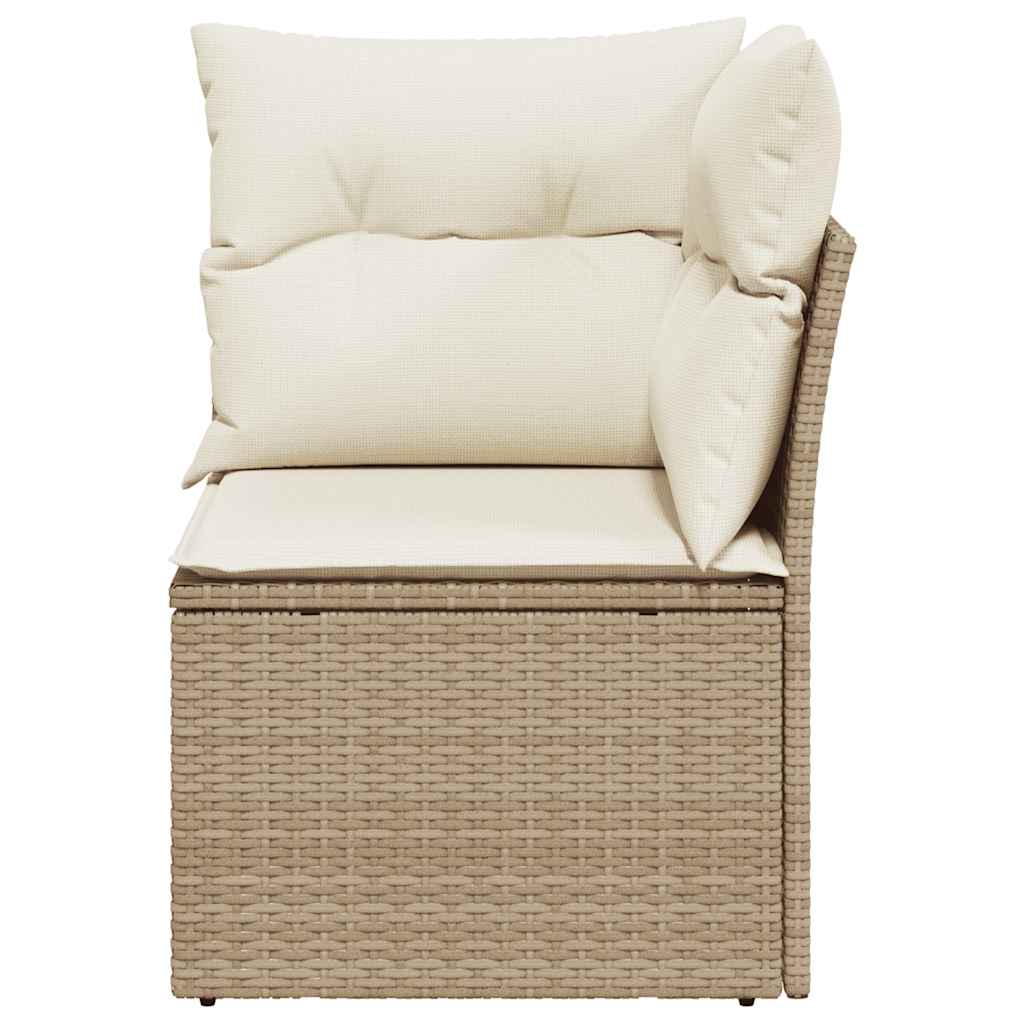Divano Angolare da Giardino con Cuscini Beige in Polyrattan 366074
