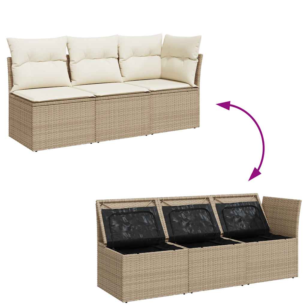 Divano da Giardino con Cuscini a 3 Posti Beige in Polyrattan 366076