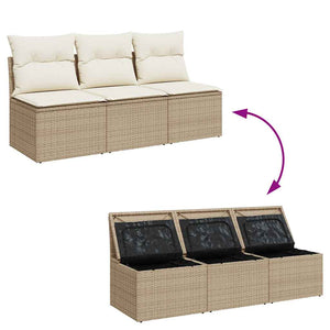 Divano da Giardino con Cuscini a 3 Posti Beige in Polyrattan 366077