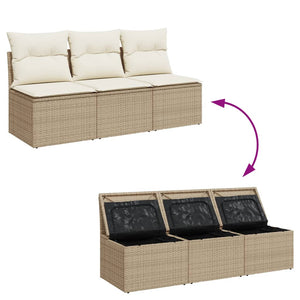 Divano da Giardino con Cuscini a 3 Posti Beige in Polyrattan 366077