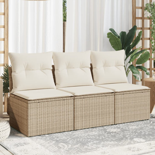 Divano da Giardino con Cuscini a 3 Posti Beige in Polyrattan 366077