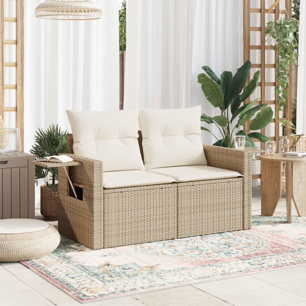 Divano da Giardino con Cuscini a 2 Posti Beige in Polyrattan 366079
