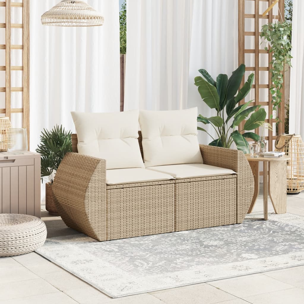 Divano da Giardino con Cuscini a 2 Posti Beige in Polyrattan 366080