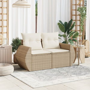 Divano da Giardino con Cuscini a 2 Posti Beige in Polyrattan 366080