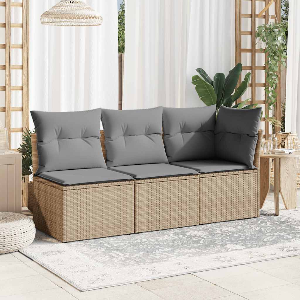 Divano Giardino Senza Braccioli con Cuscini Beige in Polyrattan 366085