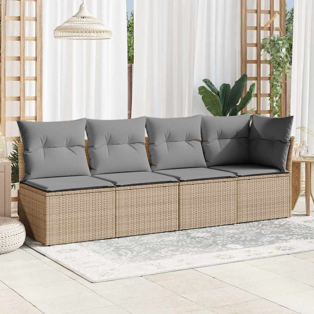 Divano da Giardino con Cuscini a 4 Posti Beige in Polyrattan 366088