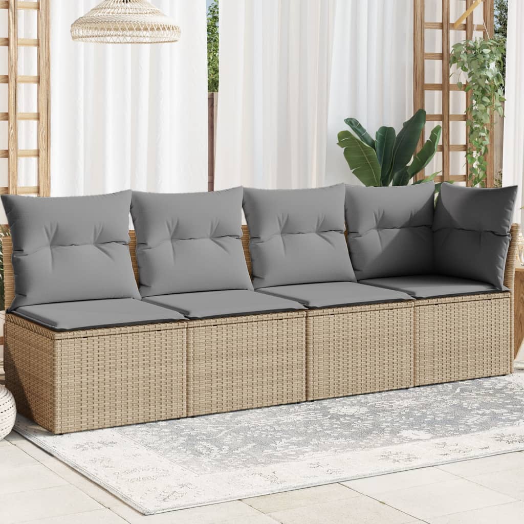 Divano da Giardino con Cuscini a 4 Posti Beige in Polyrattan 366088
