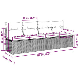 Divano da Giardino con Cuscini a 4 Posti Beige in Polyrattan 366089