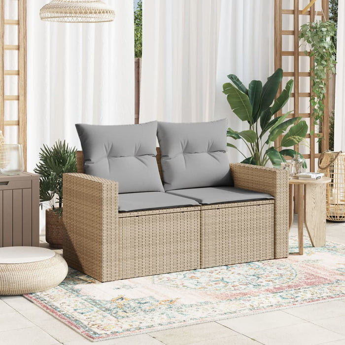 Divano da Giardino con Cuscini a 2 Posti Beige in Polyrattan 366093