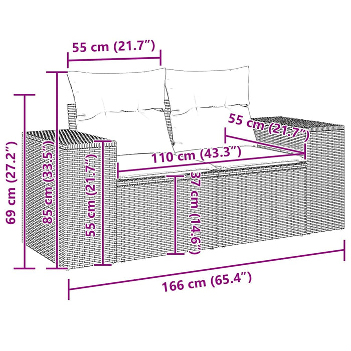 Divano da Giardino con Cuscini a 2 Posti Beige in Polyrattan 366096