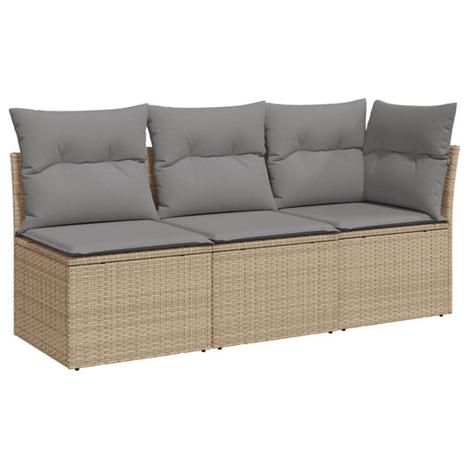 Divano da Giardino con Cuscini a 3 Posti Beige in Polyrattan