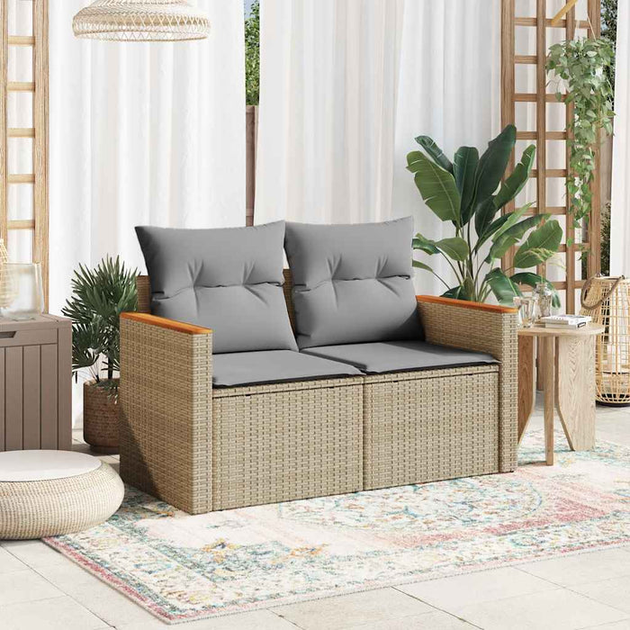 Divano da Giardino con Cuscini a 2 Posti Beige in Polyrattan 366109