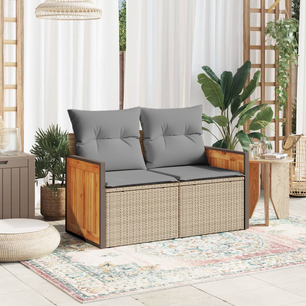 Divano da Giardino con Cuscini a 2 Posti Beige in Polyrattan 366111