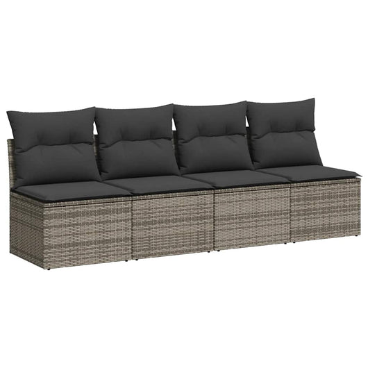 Divano da Giardino con Cuscini 4 Posti Grigio in Polyrattan 366116