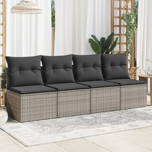 Divano da Giardino con Cuscini 4 Posti Grigio in Polyrattan 366116