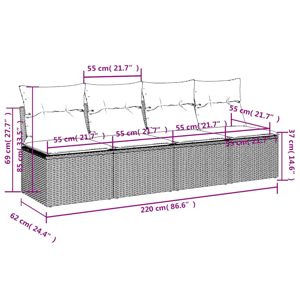 Divano da Giardino con Cuscini 4 Posti Grigio in Polyrattan 366116