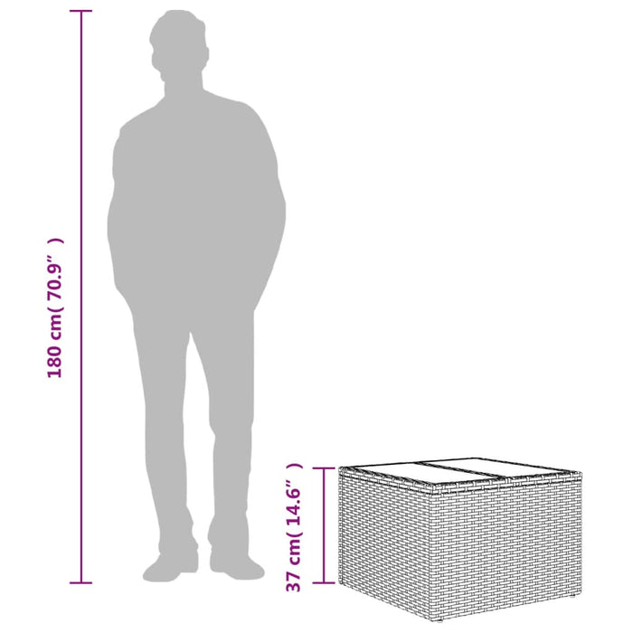 Tavolo da Giardino Piano in Vetro Grigio 55x55x37 cm Polyrattan 366120