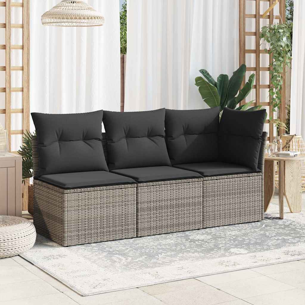 Sedia Giardino Senza Braccioli con Cuscini Grigio in Polyrattan 366135