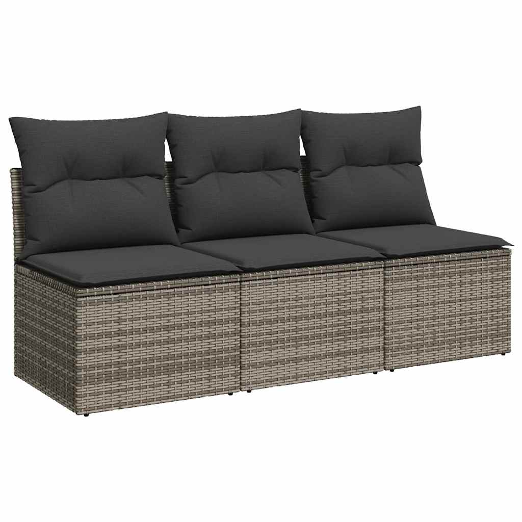 Divano da Giardino con Cuscini 3 Posti Grigio in Polyrattan 366139