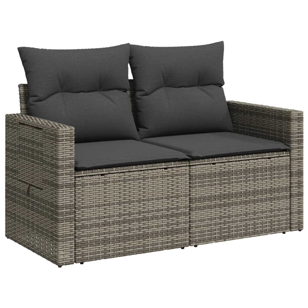 Divano da Giardino con Cuscini 2 Posti Grigio in Polyrattan 366141