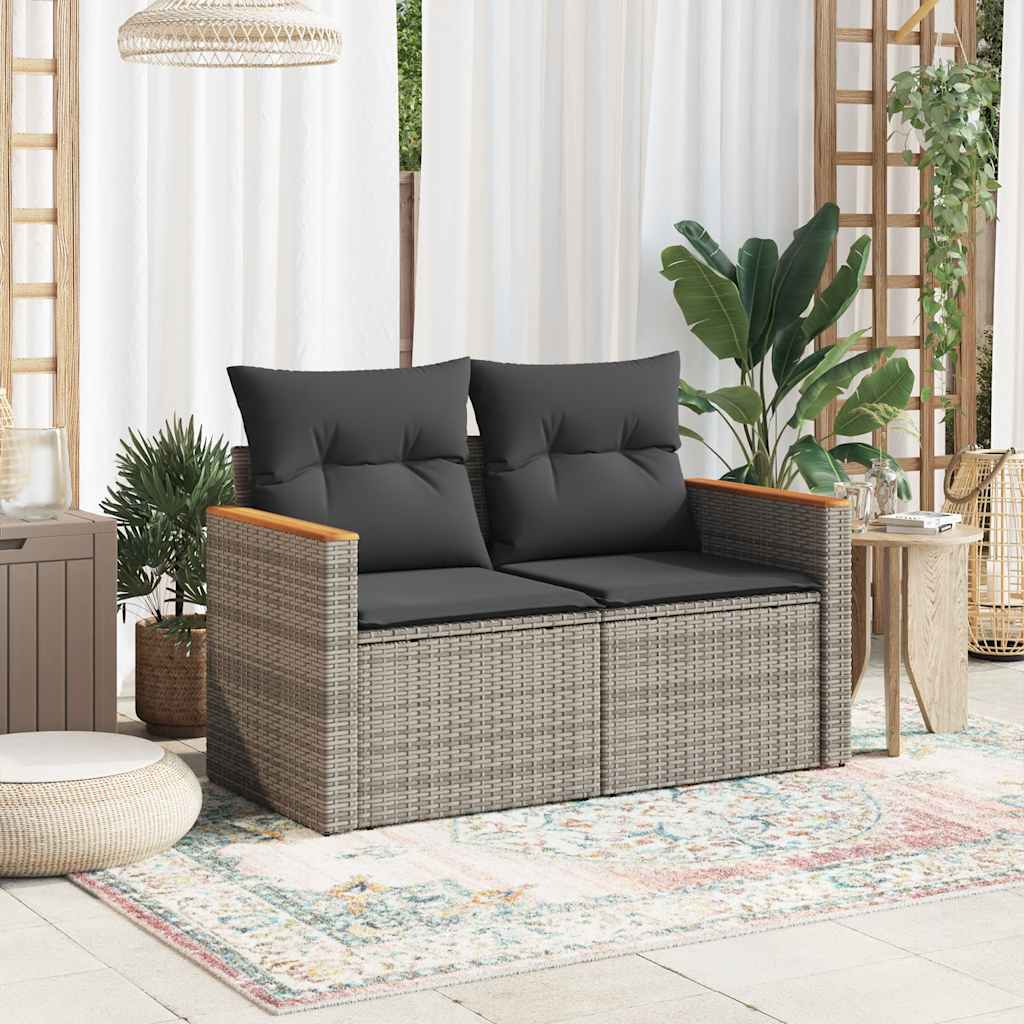 Divano da Giardino con Cuscini 2 Posti Grigio in Polyrattan 366144