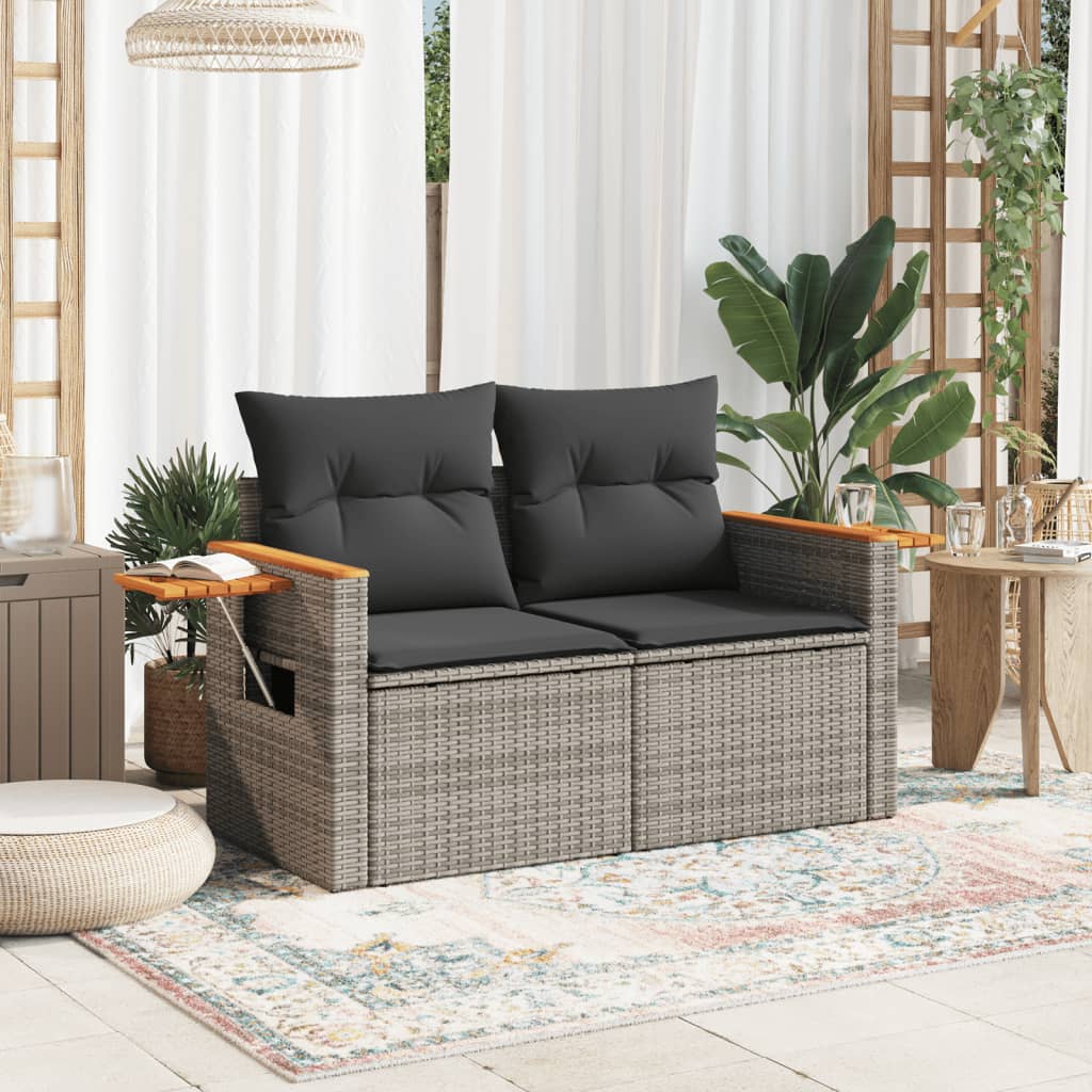 Divano da Giardino con Cuscini 2 Posti Grigio in Polyrattan 366145