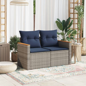 Divano da giardino con cuscini a 2 posti grigio in polyrattan 366159