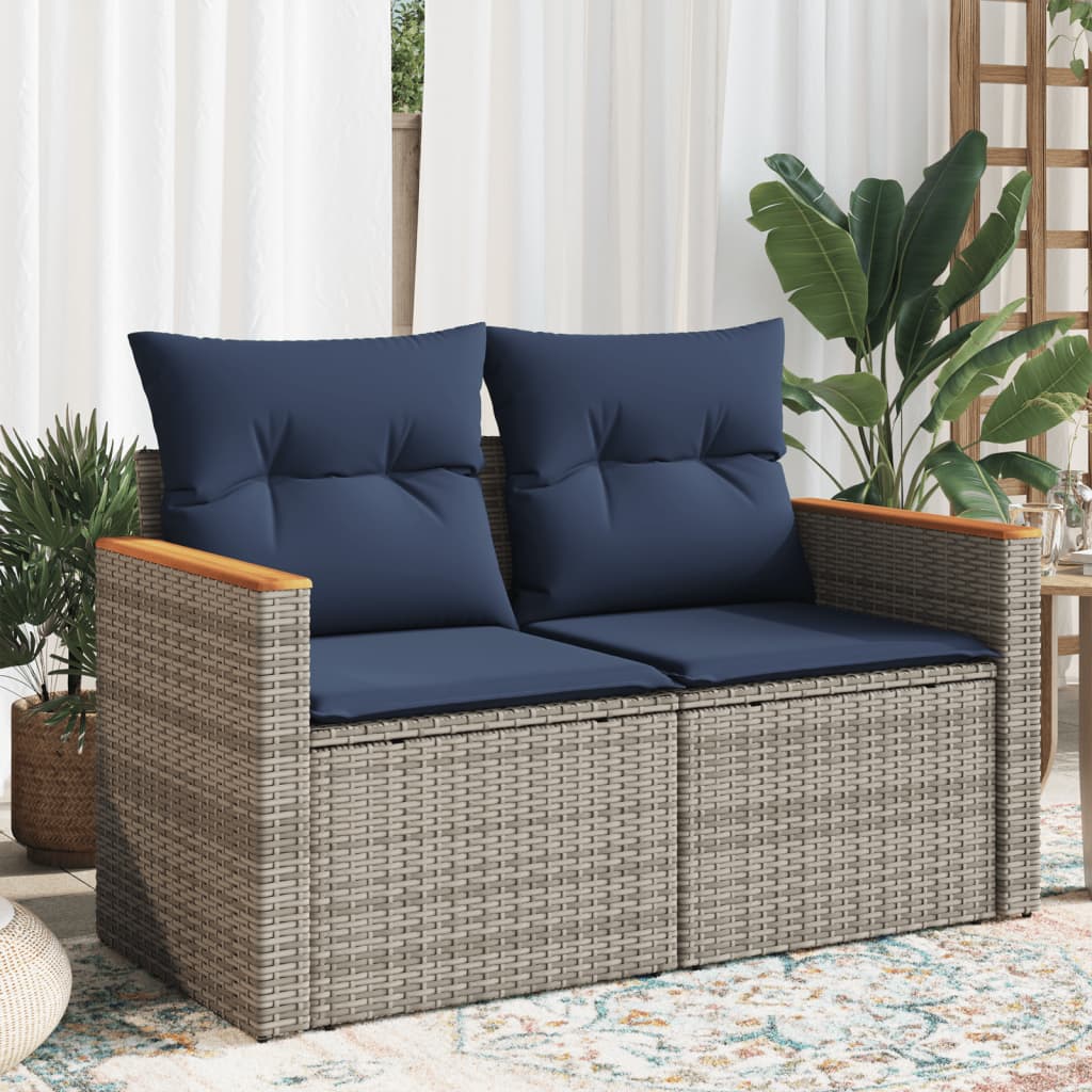 Divano da giardino con cuscini a 2 posti grigio in polyrattan 366159