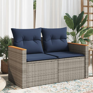 Divano da giardino con cuscini a 2 posti grigio in polyrattan 366159