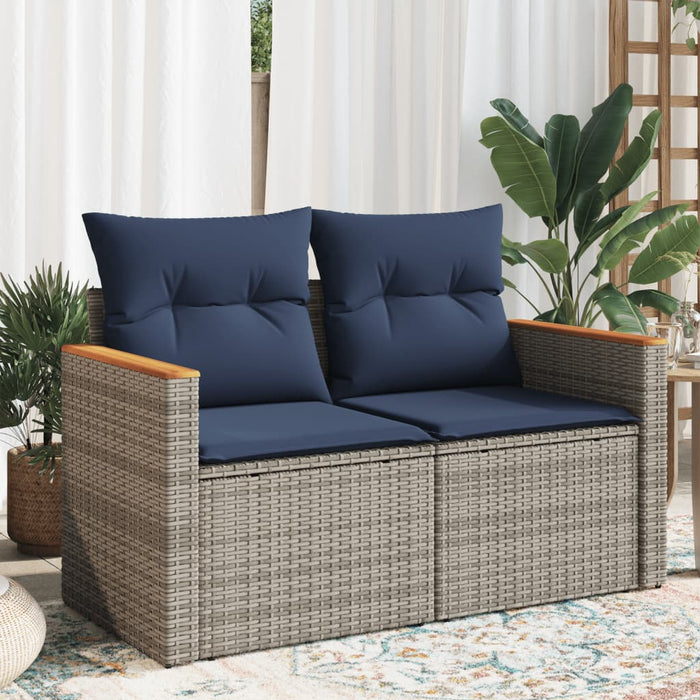 Divano da giardino con cuscini a 2 posti grigio in polyrattan 366159