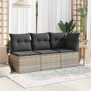 Divano Senza Braccioli con Cuscini-Sofa da Giardino-Divano da esterno Grigio Chiaro in Polyrattan