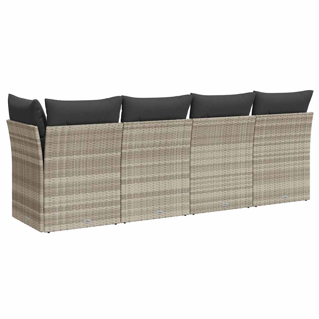 Divano da Giardino con Cuscini 4 Posti Grigio Chiaro Polyrattan