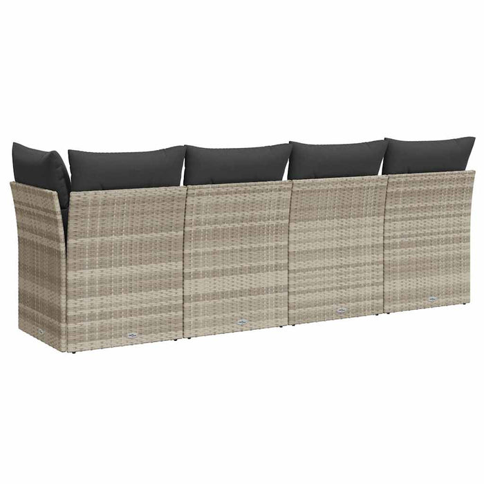 Divano da Giardino con Cuscini 4 Posti Grigio Chiaro Polyrattan