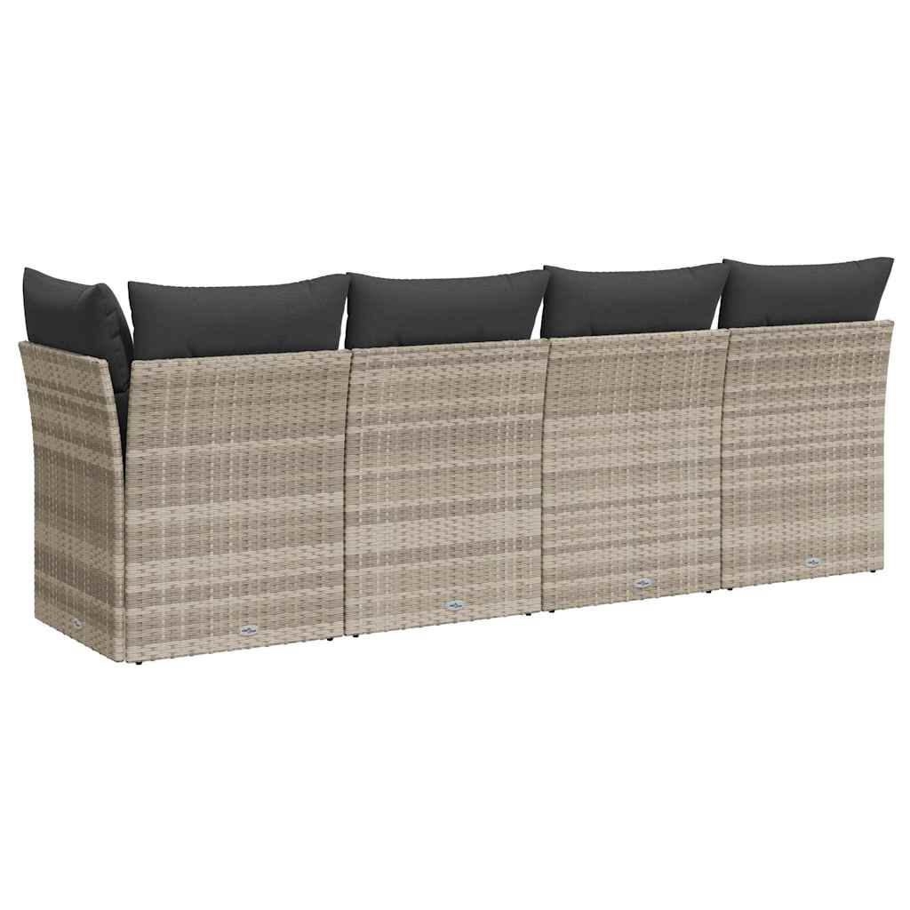 Divano da Giardino con Cuscini 4 Posti Grigio Chiaro Polyrattan 366177