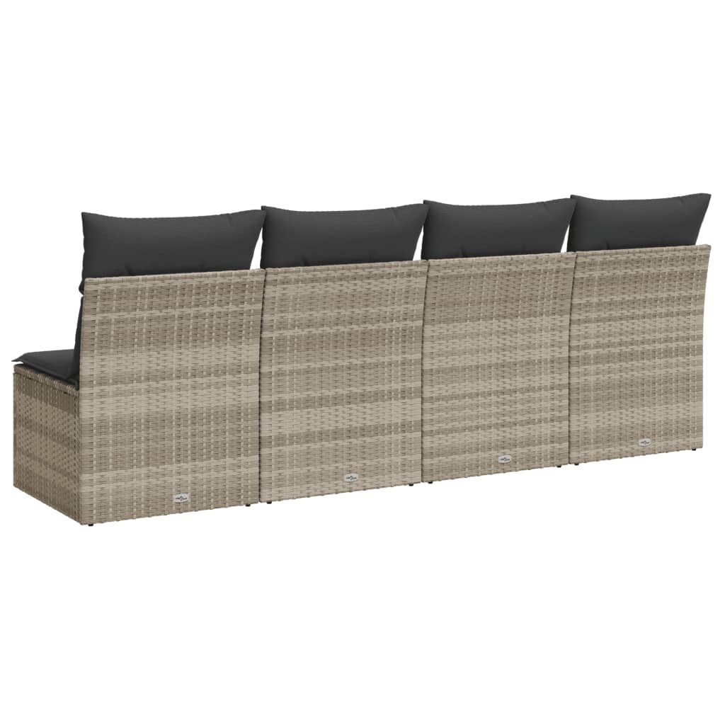 Divano da Giardino con Cuscini 4 Posti Grigio Chiaro Polyrattan